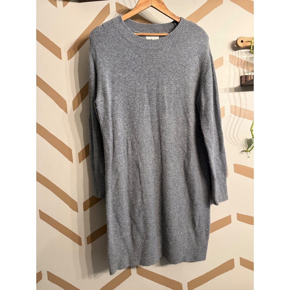 Lou & Grey Tunic Sweater Womens Medium Grey Wool Blend Longline Knit Crewneck